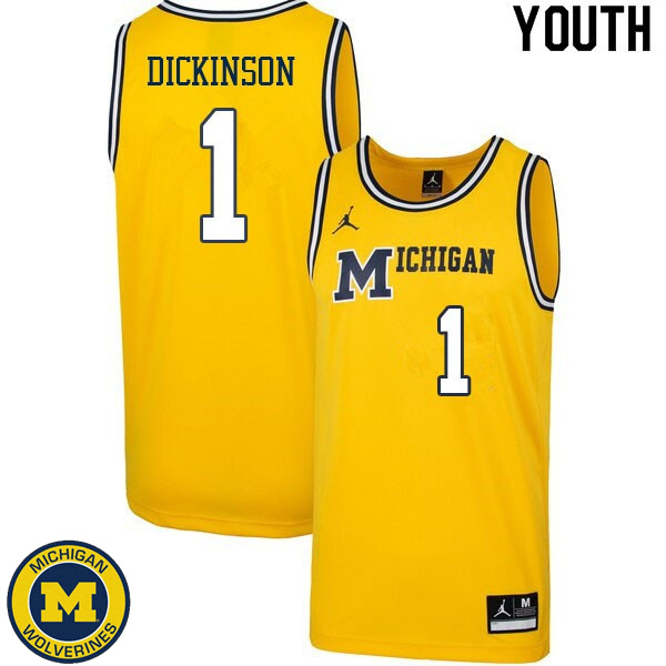 Youth Michigan Wolverines #1 Hunter Dickinson Retro Yellow University Basketball Jersey